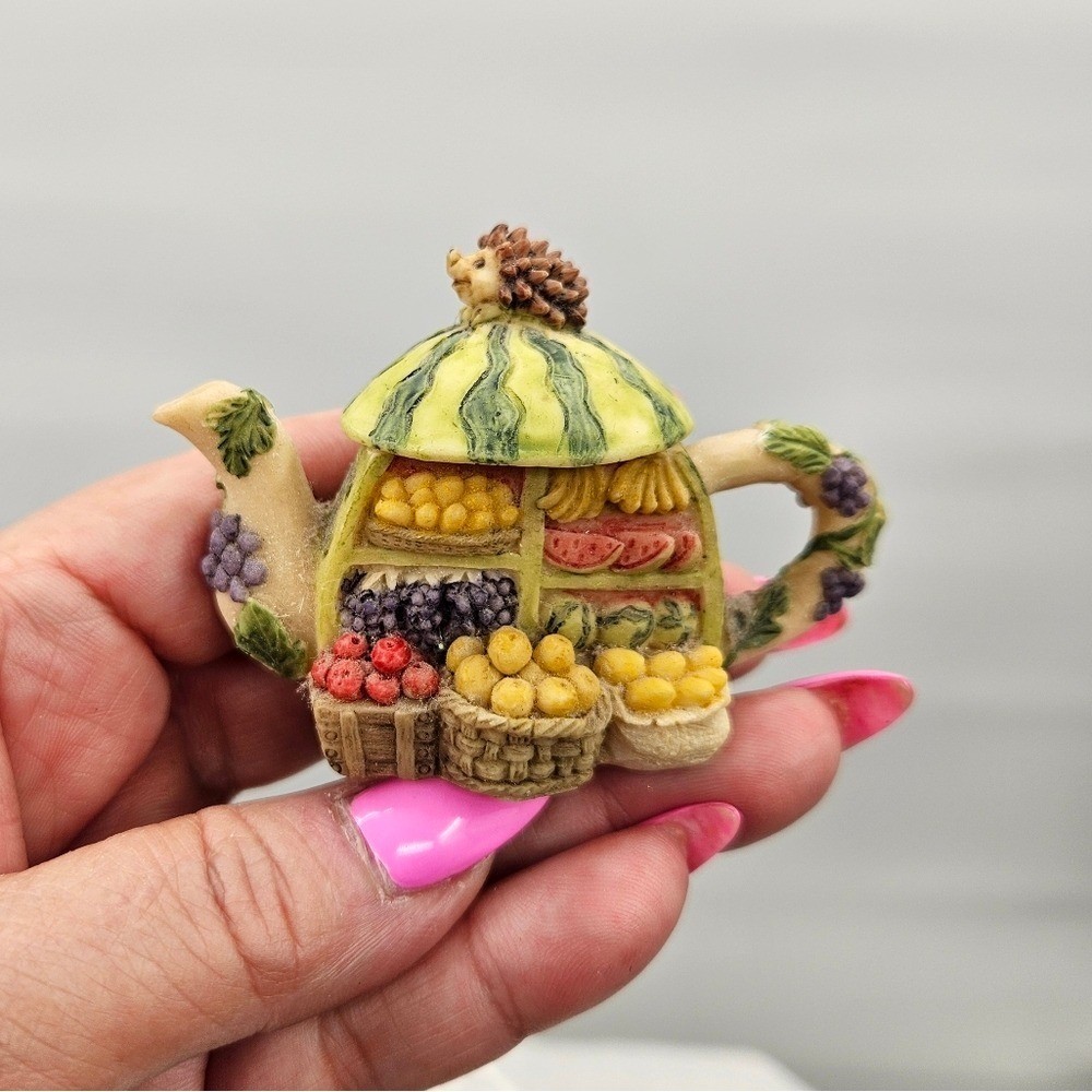 Mini Resin Hedgehog Multicolor Fruit-Themed Tea Set