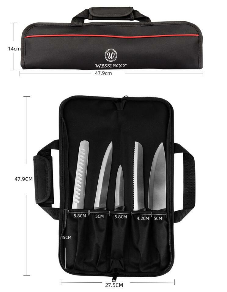 5 Pockets Chef  Roll Case portable Kitchen  Flatware Cover Storage Bag