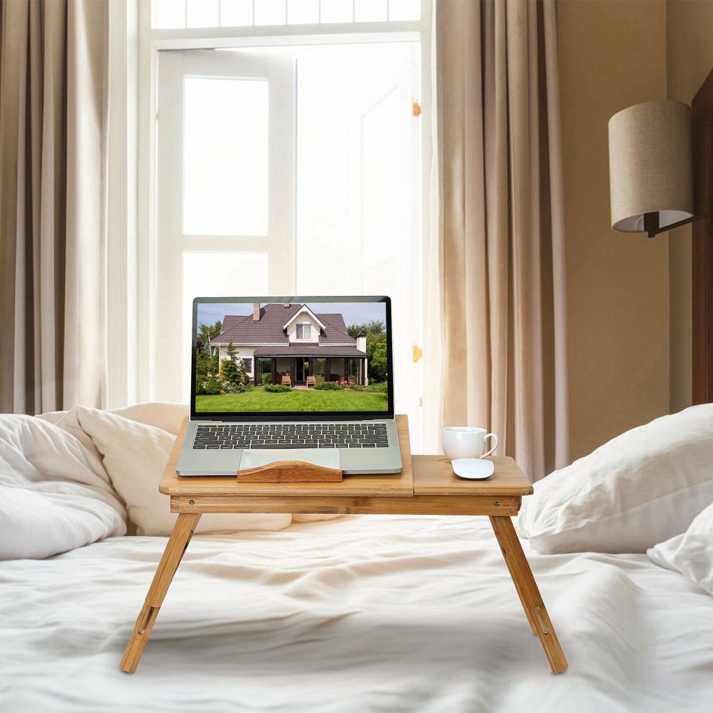 Bamboo Folding Laptop Computer Notebook Table Bed Desk Bed Tray Adjustable Stand