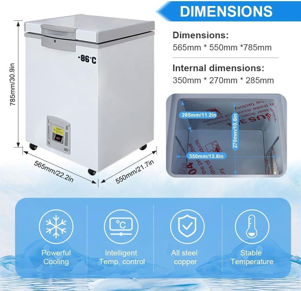 -86℃ Ultra Low Temperature Freezer Laboratory Deep for Samples Lab 28L 110V