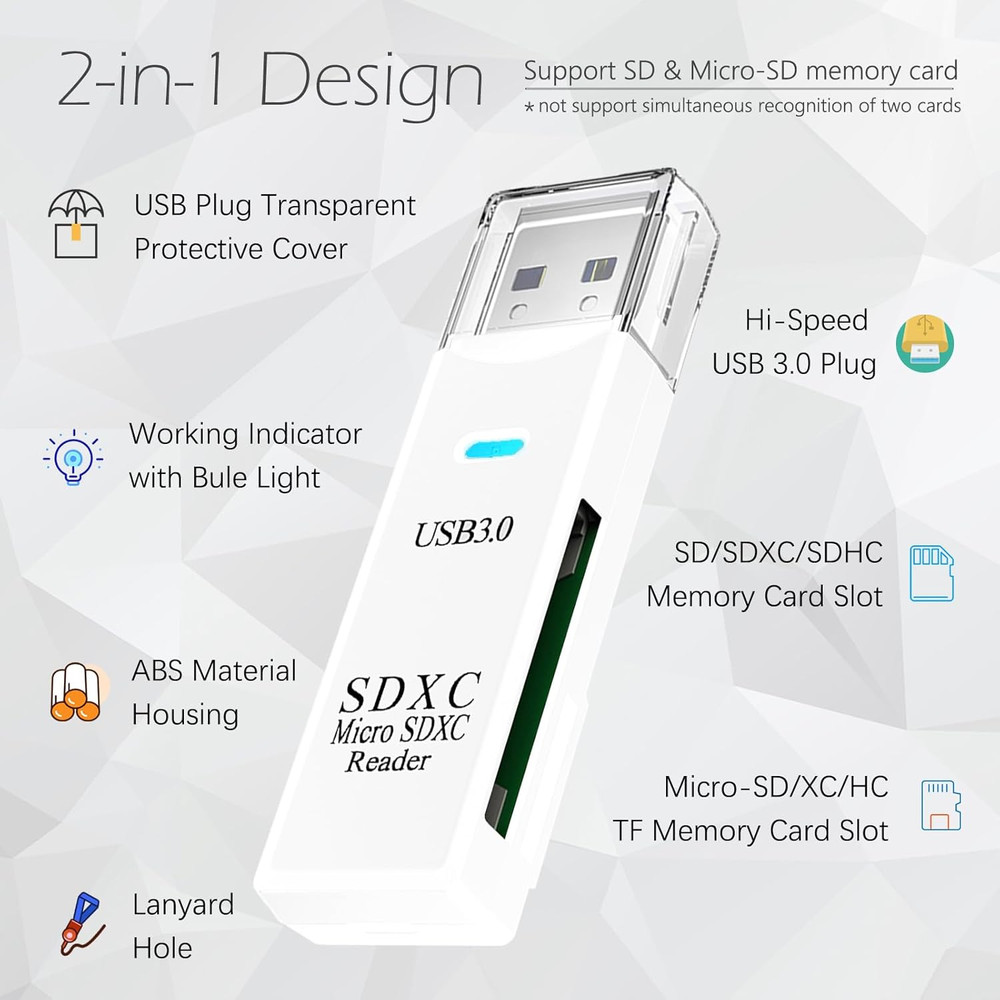 USB3.0 Micro SD Card Reader, 5Gbps 2-in-1 SD Card Reader to USB Adapter,