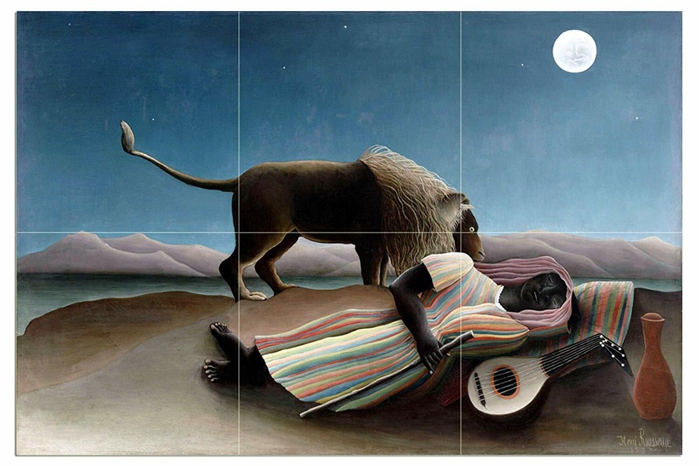 Tile Mural Sleeping Gypsy Lion by H. Rousseau Kitchen Backsplash Marble Ceramic