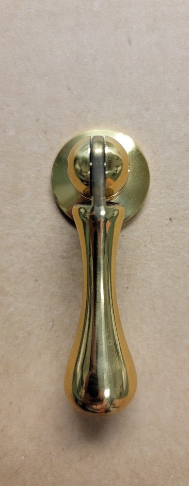 NOS Polished Brass 2.25"  Tear Drop Pendant Pull Single Hole Mounted Diamond