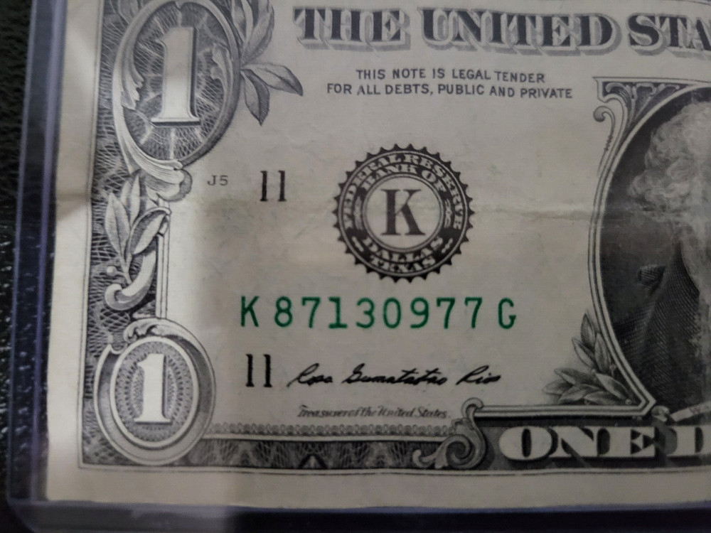2013 One Dollar Note Over Inked Serial Numbers [1] TOP AND BOTTOM