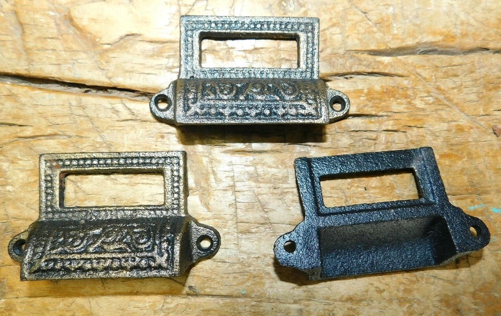 3 Cast Iron Antique Victorian Style Bean Drawer Pull, Barn Handle, Door Handles