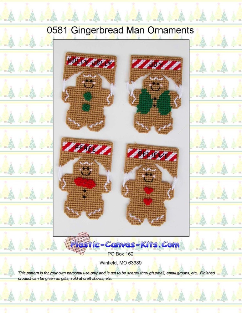 Gingerbread Men Christmas Ornaments-Plastic Canvas Pattern or Kit