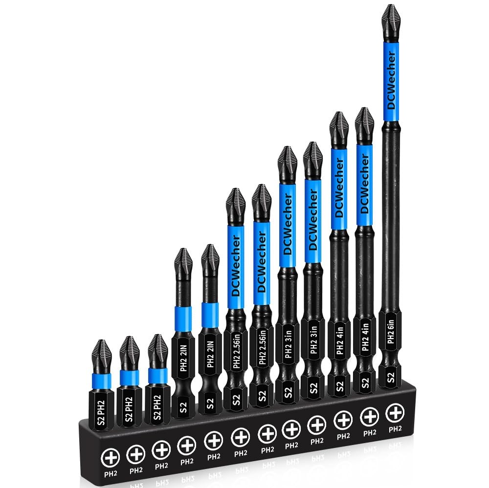 12-Pack 2 Phillips Bits #2 Impact Magnetic, Professional Long Phillips Head D...