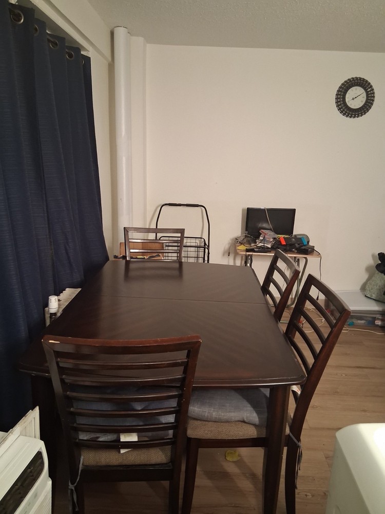 Dark Brown Gloss Wood Rectangular Dining Table Set with 4 Beige Chairs