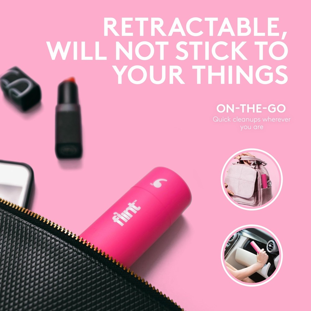 Flint Classic Pink Retractable Mini Lint Roller with 90 Extra 90 Sheets,