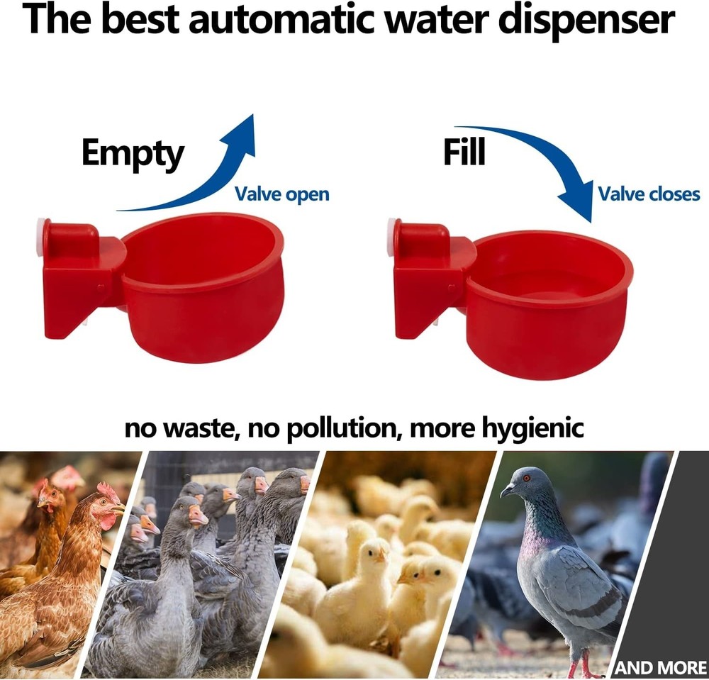 4-Pack Automatic Chicken Water Cups - Easy Install 5-Gallon Poultry Drinker