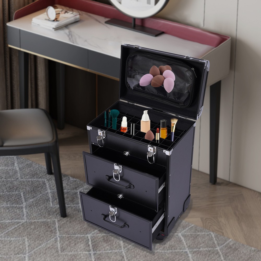 Professional Rolling Makeup Train Case Cosmetic Trolley Makeup Storage Organizer