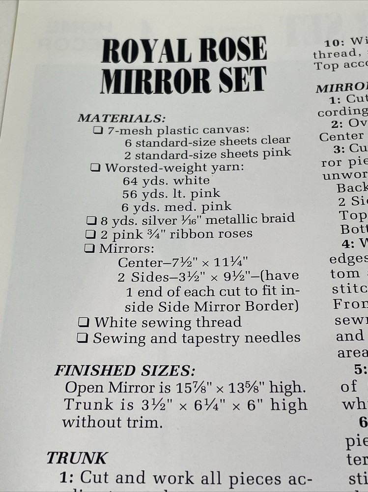 Royal Rose Mirror Set Annie's Attic Plastic Canvas Pattern