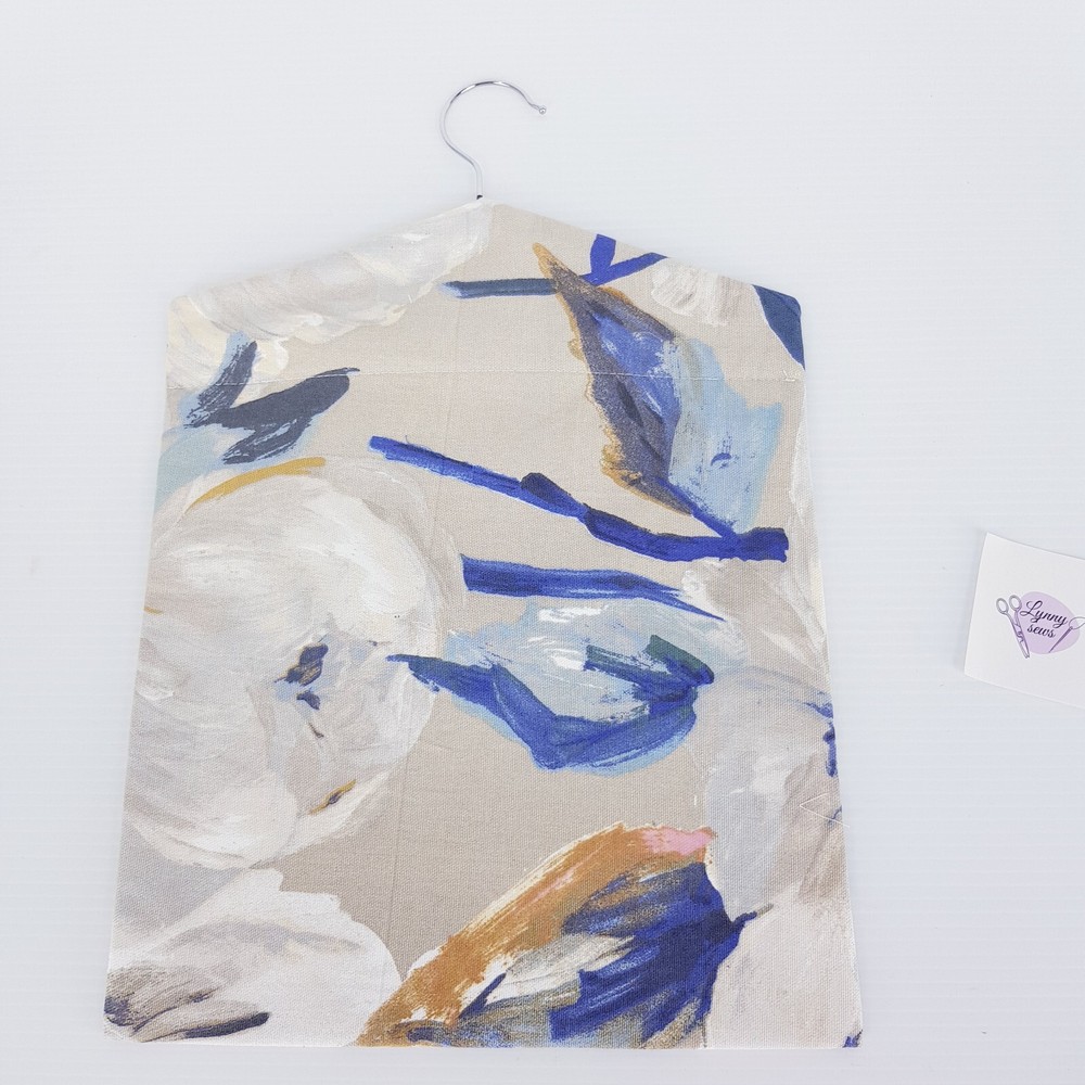 Peg Bag Handmade Blue Beige Floral Patterned Lined Laundry Clothes Peg Holder