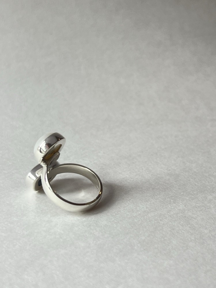 Pearl & Geode Adjustable Ring 925 Sterling Silver Size 7