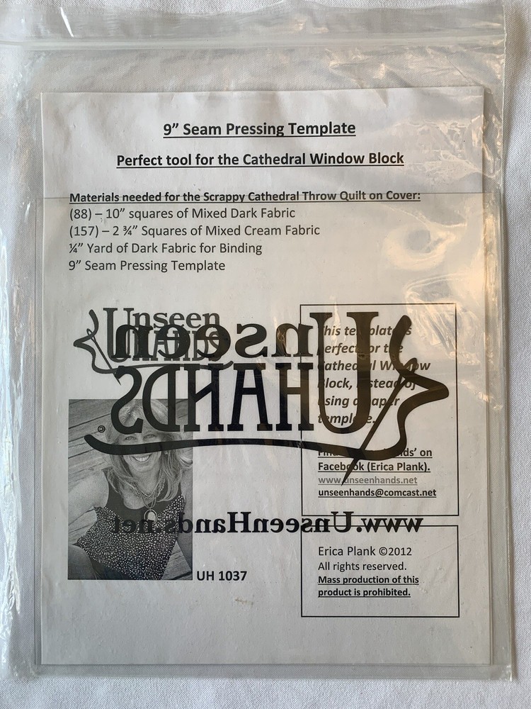 9" Seam Pressing Template by Unseen Hands & Pattern for Cathedral Throw Quilt