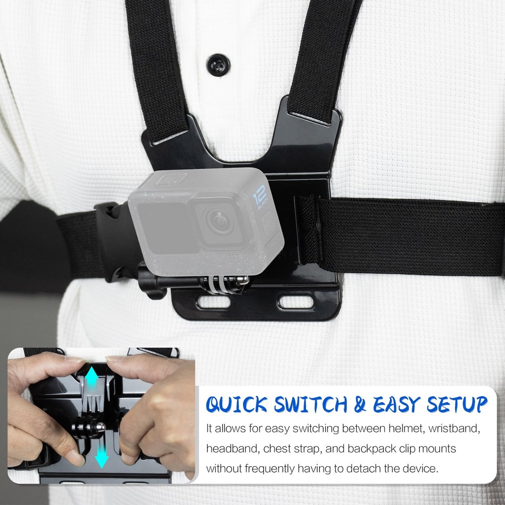 Helmet Motorcycle Windshield Adhesive Bracket Mount. Chest Strap Head Backpac...