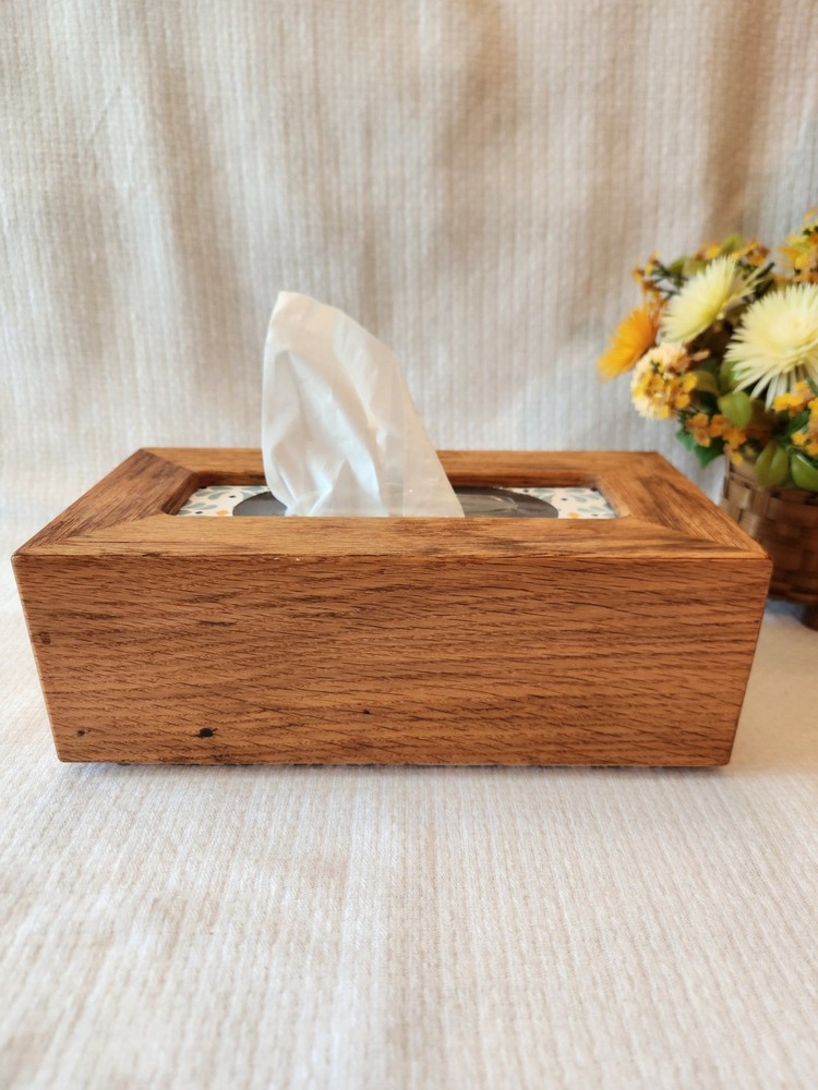 Vintage Handmade Tissue Box Cover Solid Oak Tissue Dispenser Rectangle Rustic