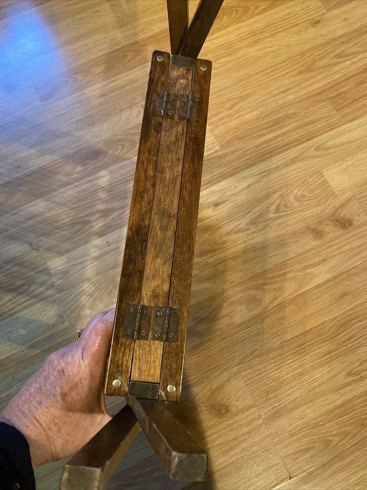 Vtg Folding Hinged Collapsing Wood Magazine Rack