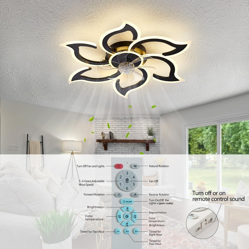 Black Ceiling Fan with Lights, 35" Modern Light 35"-Black