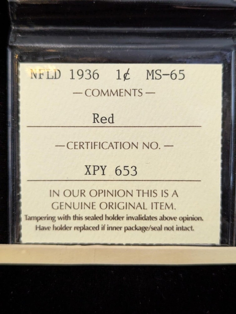 1936, ICCS Graded Newfoundland Large One Cent, **MS-65**XPY 653