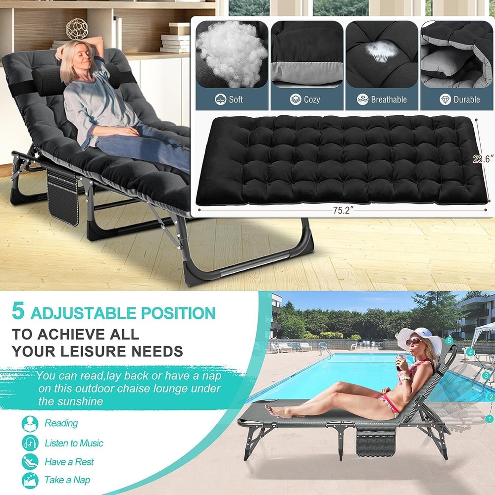 Rollaway Folding Guest Bed Rolling Cot Folding Chaise with Pillow Camping Bed