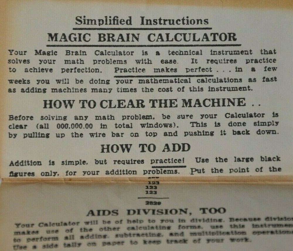 Magic Brain Calculator instructions Paper Ephemera Printed in Japan