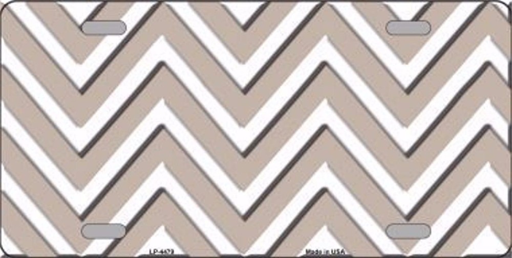 Tan and White Chevron Pattern Metal License Plate