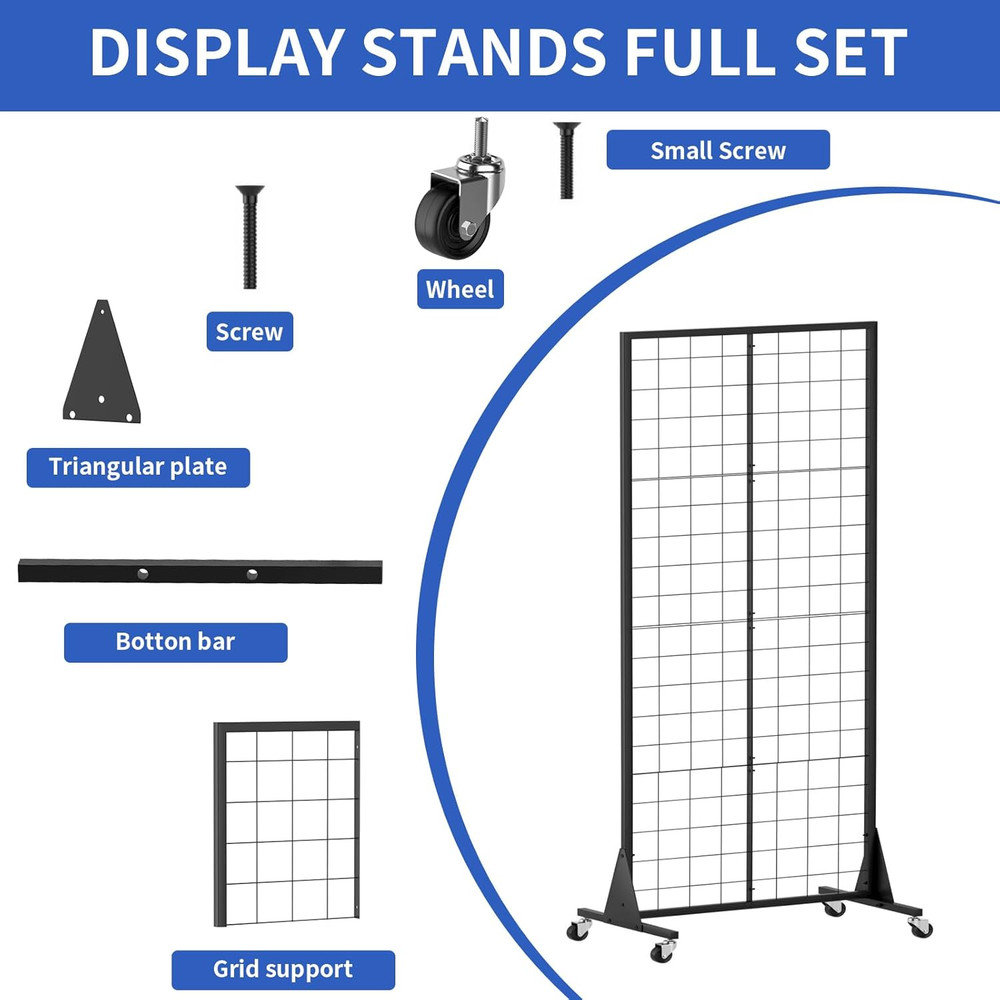 Heavy-Duty 2' x 5.5' Gridwall Panel Display Stand with 10 Hooks