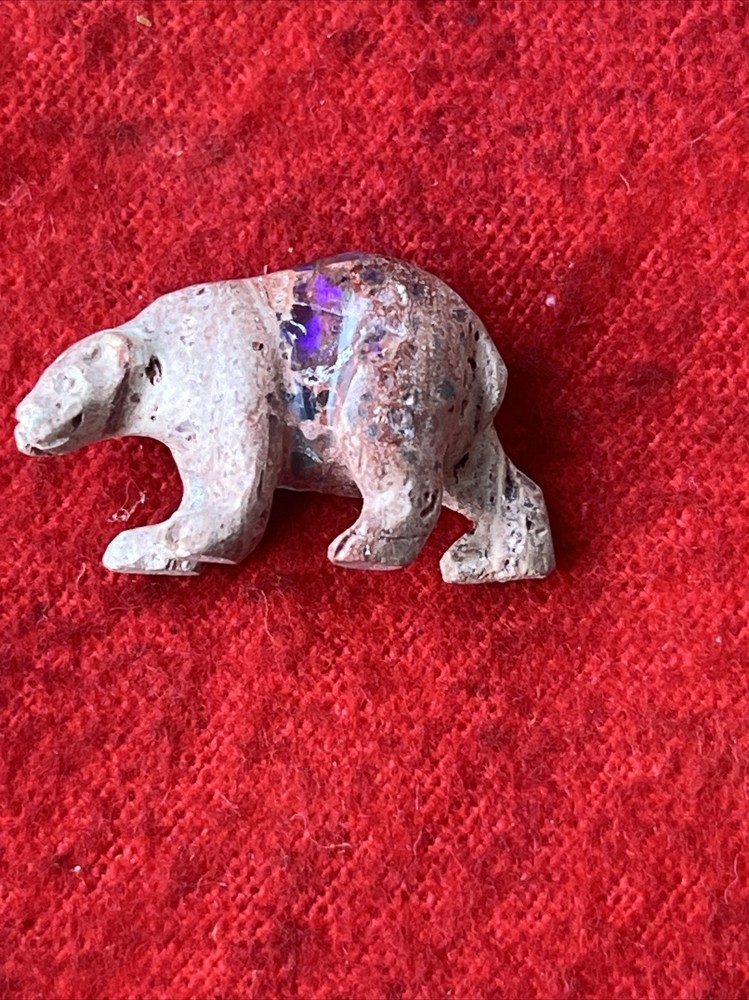 BOULDER FIRE OPAL CARVED BEAR MINIATURE FIGURINE AMBER (k8)