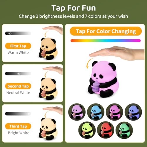 Cute Panda LED Night Light, Dimmable Squishy Night Lamp, Panda + Rabbit