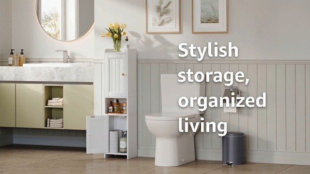Freestanding Bathroom Cabinet with 2 Doors, Adjustable Shelf, Small Storage Unit