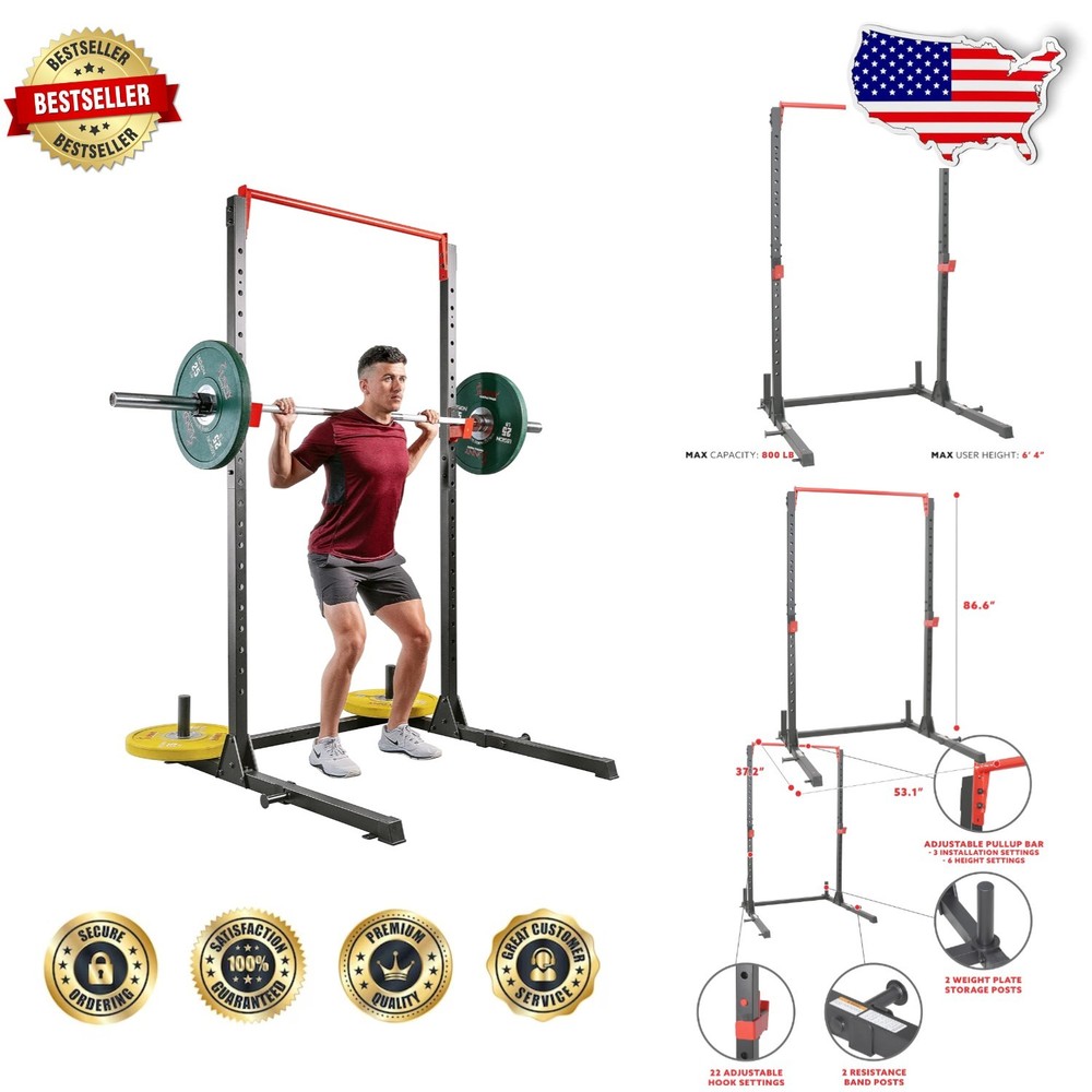 Heavy Duty Squat Rack 800LB Capacity Movable Pull Up Bar Steel Frame