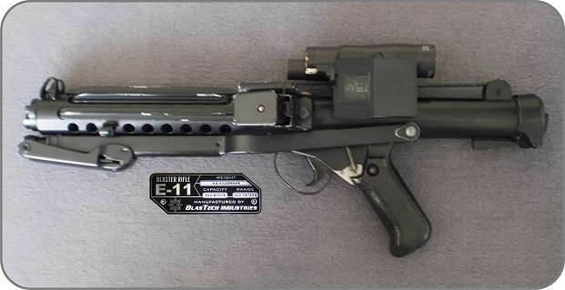 CUSTOM E-11 BLASTER RIFLE SPECIFICATIONS DATA PLATE STAR WARS STORMTROOPER