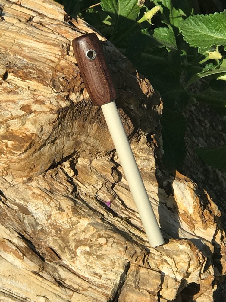 Handmade Ceramic Round Walnut Handle Knife Tool Field Sharpener, Lanyard Hole