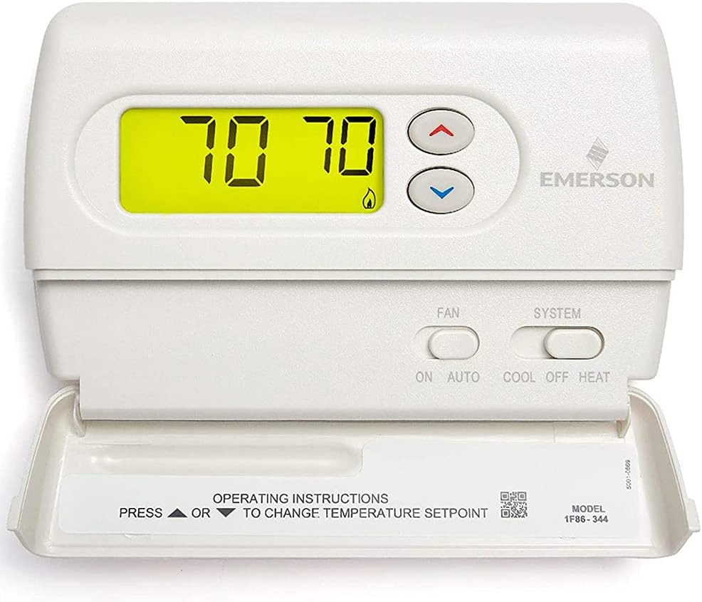 Emerson 1F86-344 Non-Programmable Thermostat for Single-Stage Systems, White