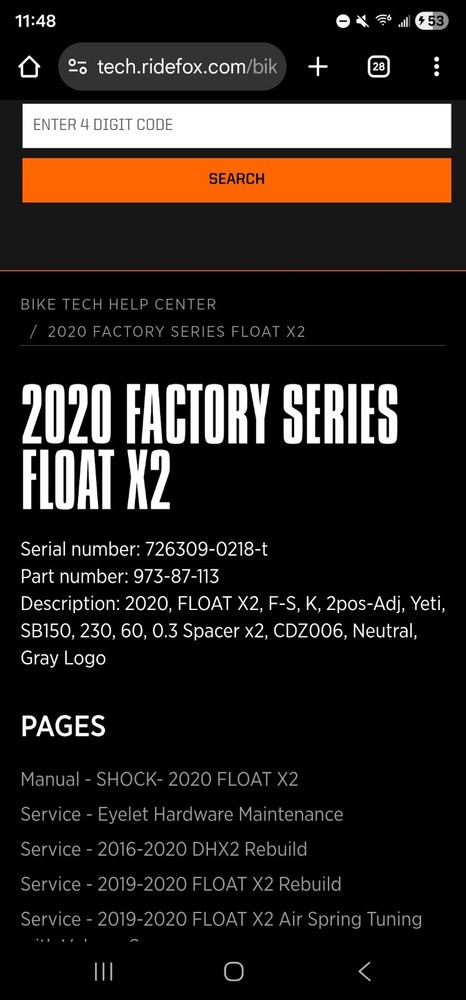 2020 Fox Float X2 Kashima Factory Rear Shock