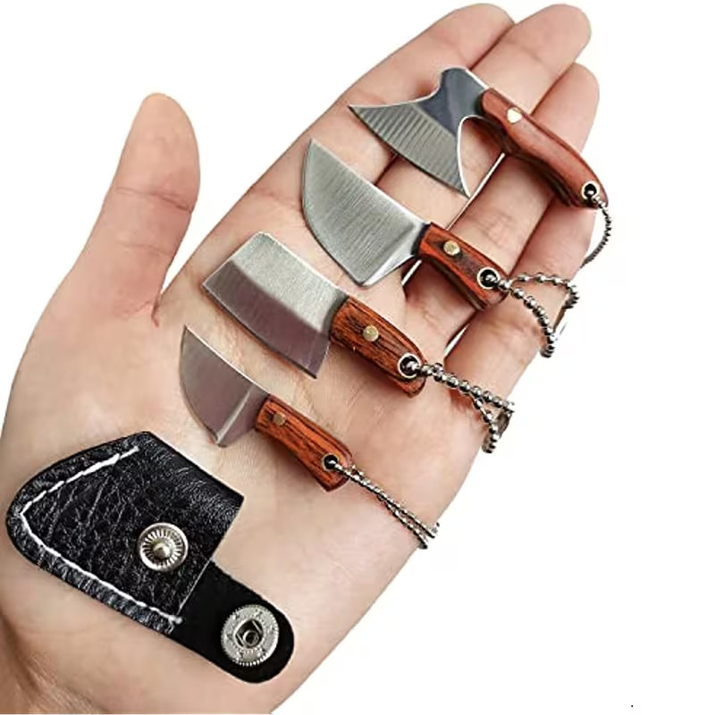Mini Axe-Shaped Knife Set 4 Pc Damascus EDC Tool Box Cutter