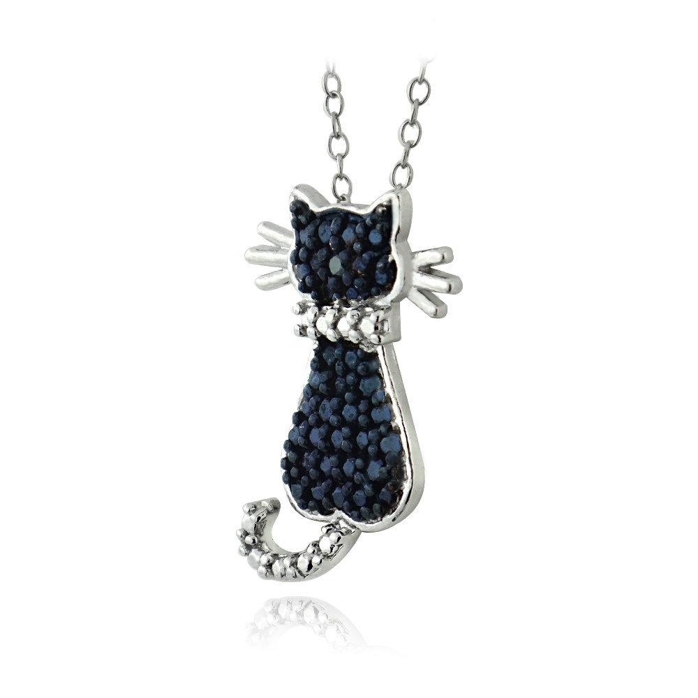 Sterling Silver Blue Diamond Accent Cat Slide Pendant, 18"