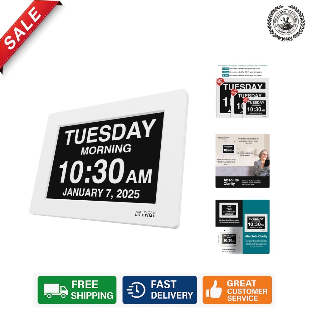 Wall Mounted Digital Clock for Seniors - Easy Read with Multi-Language Support