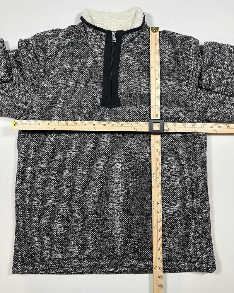 Orvis Sweater Mens Medium Black Gray Sherpa Lined Quarter Zip Pullover Classic