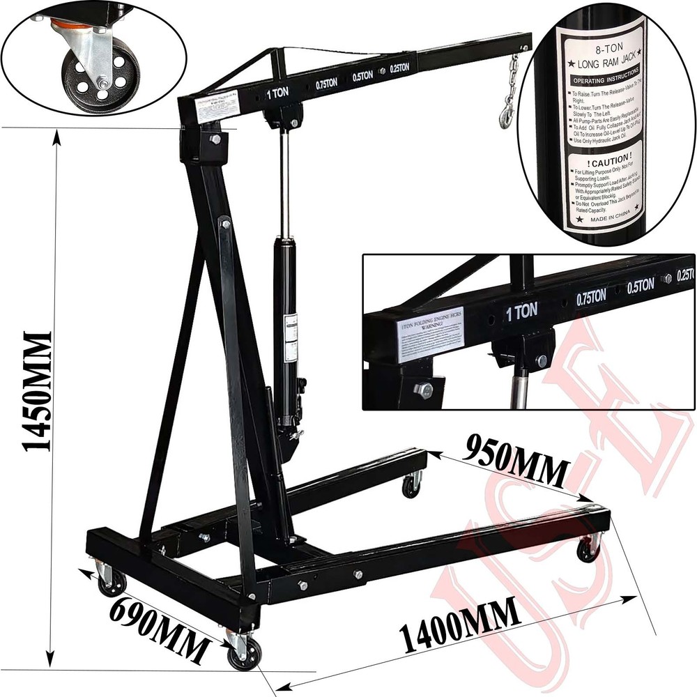 Adjustable 1Ton Foldable Hydraulic Engine Hoist Crane Lift 4 Adjustable Position