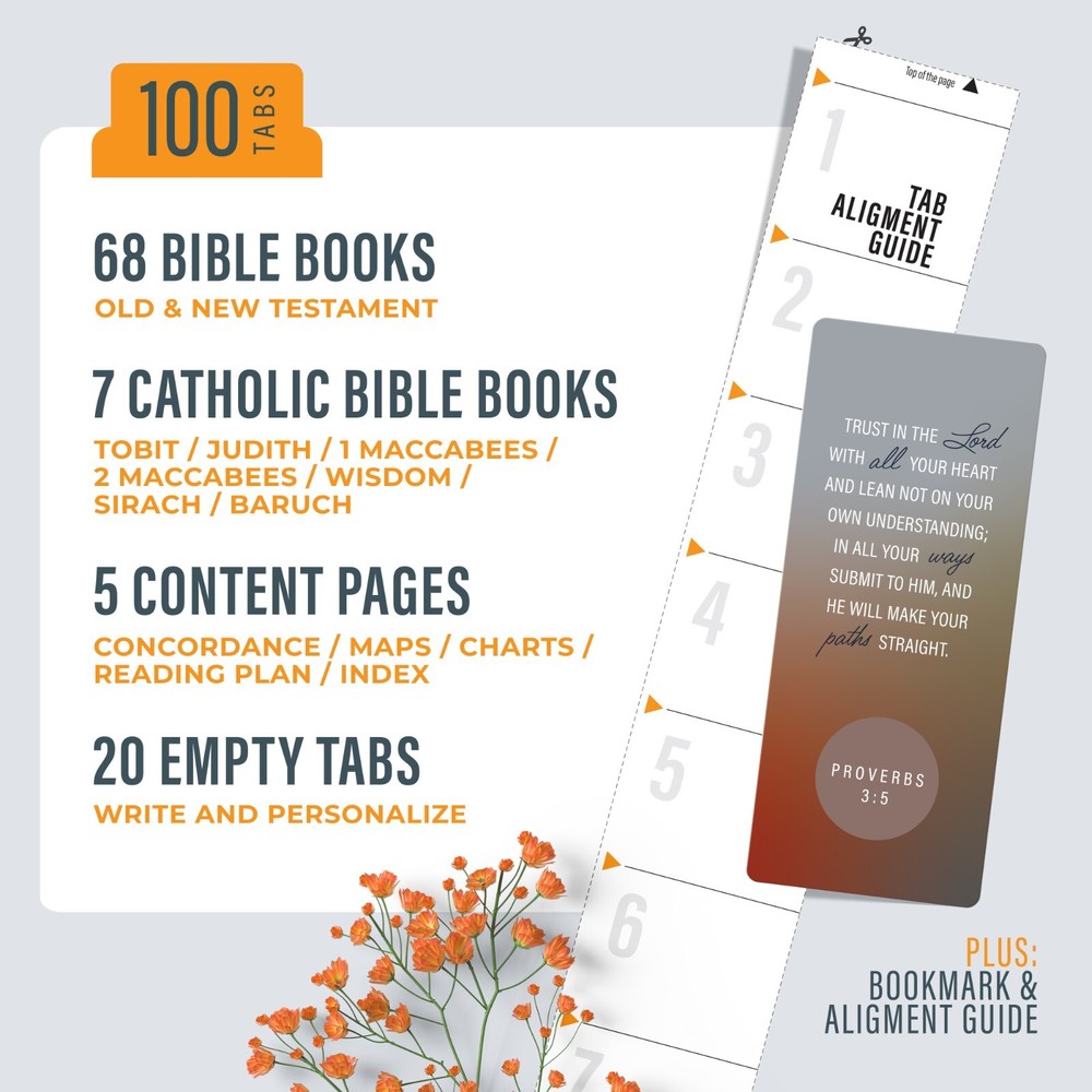 OFFILICIOUS 100 Rustic Soft-Touch, Laminated Bible Book Tabs for Bible Study