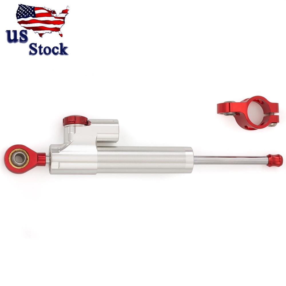 Adjustable Steering Damper Stabilizer Universal Motorcycle Silver&Red US Stock