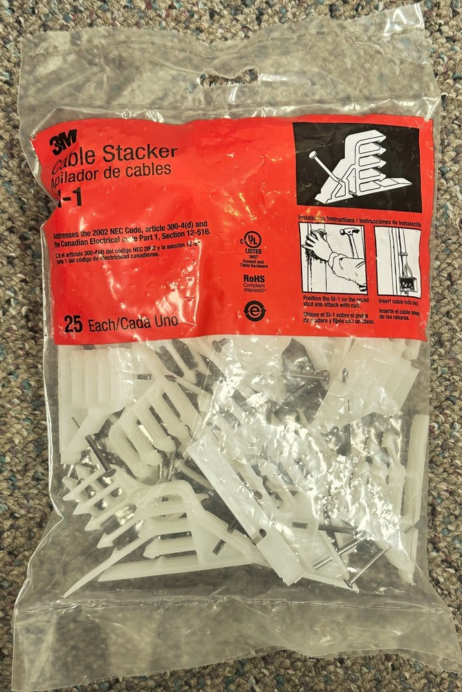 3M SI-1 Cable Romex Stacker w/nail White 25 Pack