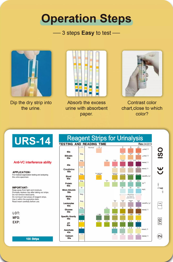 100Pcs Protein Urinalysis 14Parameter Urine PH Test Strips Convenient Quickly