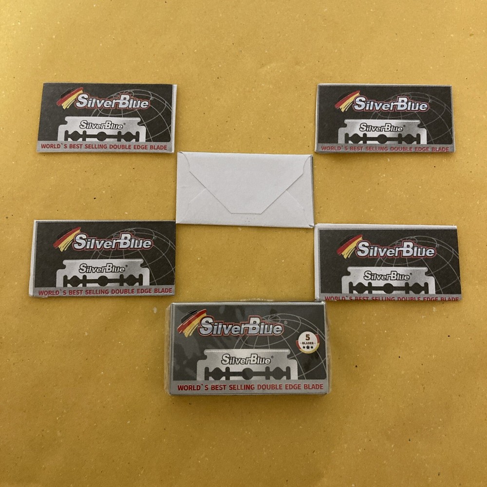 5  Double Edge Razor Blades, Silver Blue