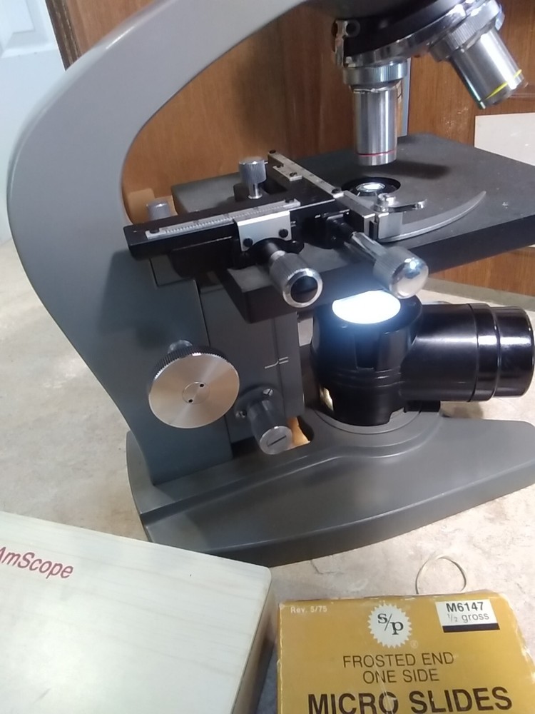Compound Wesco Microscope With Extras with Wood Box Made By Wesco