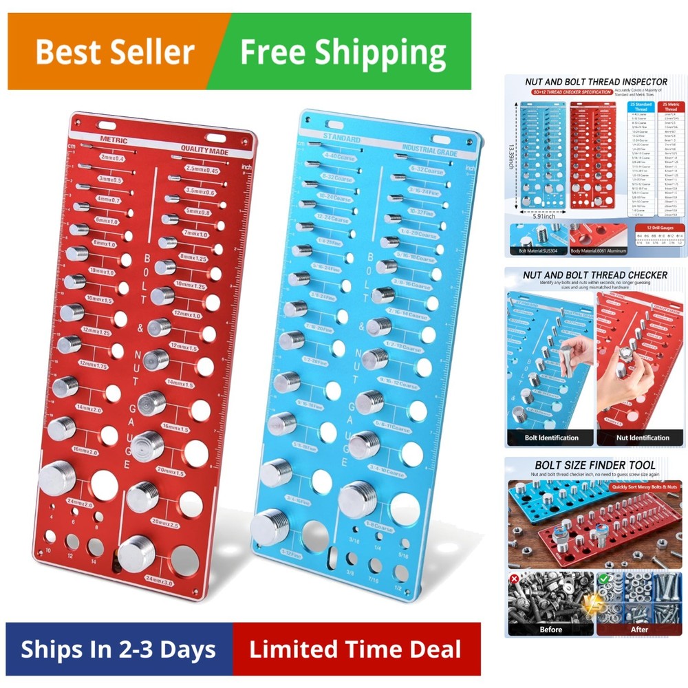 62 Nut and Bolt Size Finder & Thread Checker, Nut and Bolt Thread Checker​ Ki...