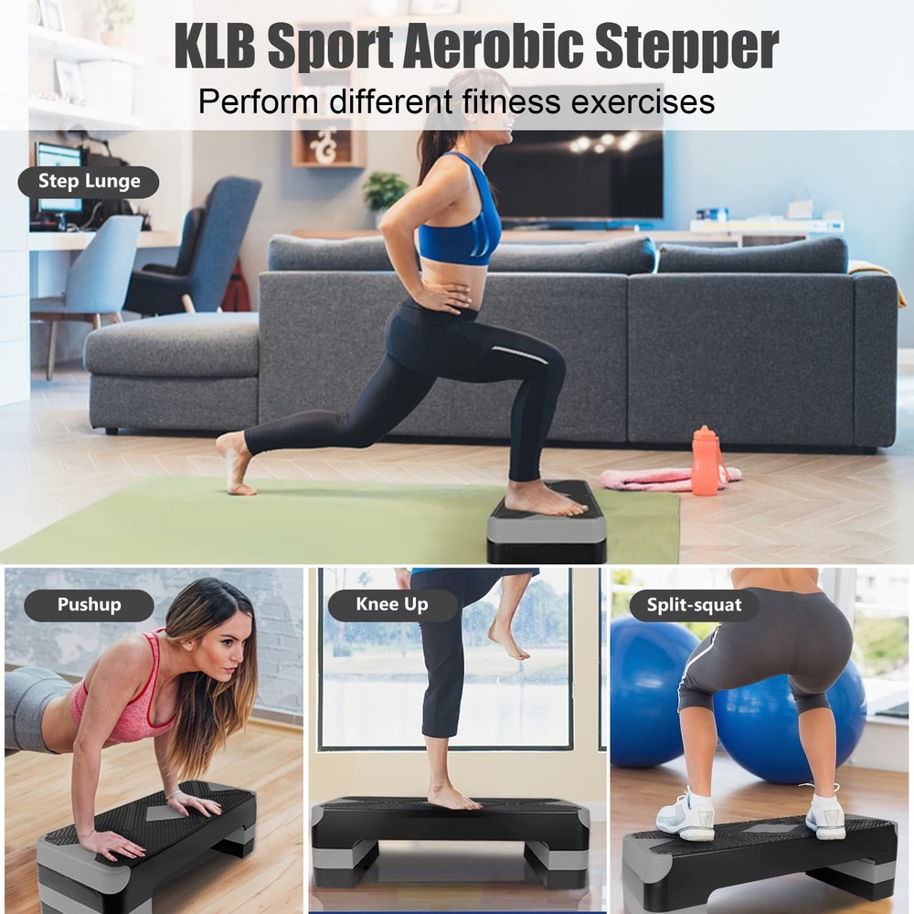Adjustable Exercise Workout Aerobic Stepper Step Platform Trainer (Gray)