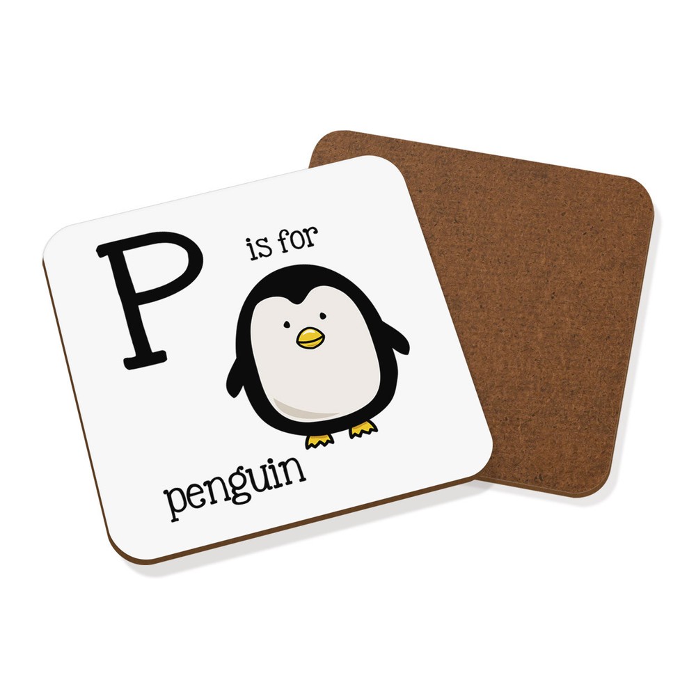 Letter P Is For Penguin Coaster Drinks Mat - Funny Alphabet